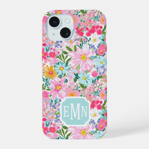 Moderne Bunte Blumen Garten Monogramm iPhone 15 Hülle