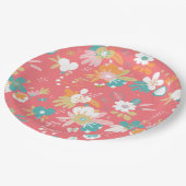 Moderne, bunte Blumen Pappteller (Schrägansicht)