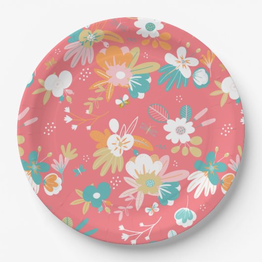 Moderne, bunte Blumen Pappteller (Vorderseite)