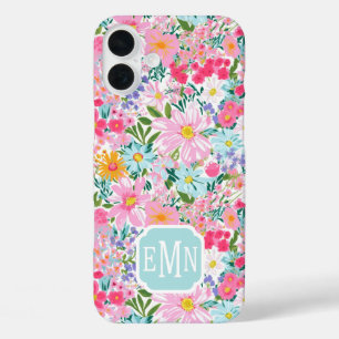 Moderne Bunte Blumengarten-Monogramm iPhone 16 Plus Hülle