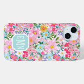 Moderne Bunte Blumengarten-Monogramm Case-Mate iPhone Hülle (Rückseite (Horizontal))
