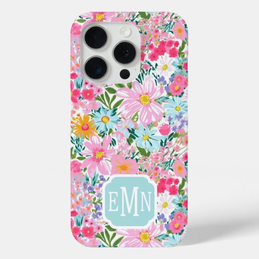 Moderne Bunte Blumengarten-Monogramm Case-Mate iPhone Hülle (Rückseite)