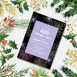 Moderne bunte Feuerwerke Schwarzer Geburtstag Einladung