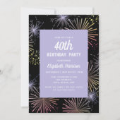 Moderne bunte Feuerwerke Schwarzer Geburtstag Einladung (Vorderseite)