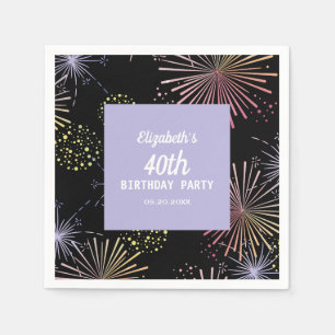 Moderne bunte Feuerwerke Schwarzer Geburtstag Serviette