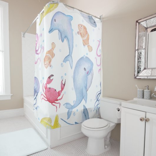 Moderne Bunte Fisch Duschvorhang Nautilus Ozean (Beispiel)