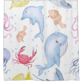 Moderne Bunte Fisch Duschvorhang Nautilus Ozean (Vorderseite)