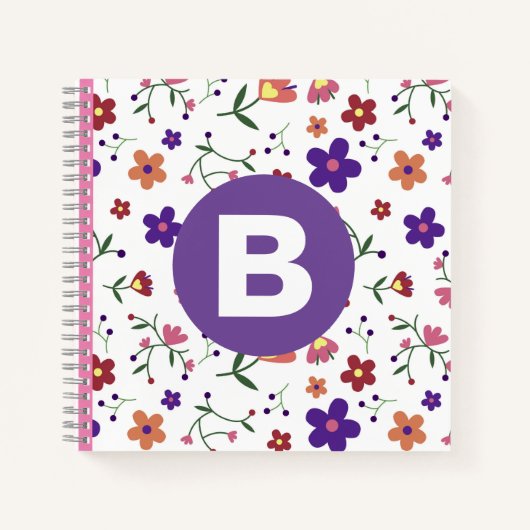Moderne, bunte, florale, violette Monogramm Notizblock (Vorderseite)
