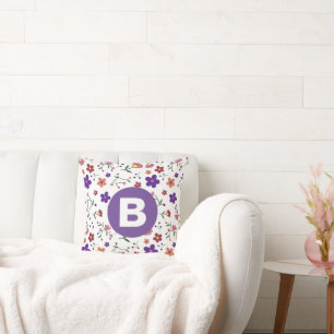 Moderne, bunte, florale, violette Monogramme Kissen