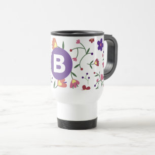 Moderne, bunte, florale, violette Monogramme Reisebecher