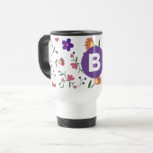 Moderne, bunte, florale, violette Monogramme Reisebecher (Vorderseite Links)