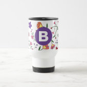 Moderne, bunte, florale, violette Monogramme Reisebecher (Mittel)