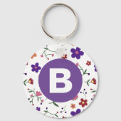Moderne, bunte, florale, violette Monogramme Schlüsselanhänger (Rückseite)