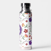 Moderne, bunte, florale, violette Monogramme Trinkflasche (Links)
