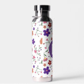 Moderne, bunte, florale, violette Monogramme Trinkflasche (Rechts)