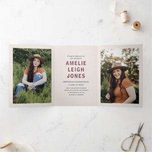 Moderne bunte Graduiertenparty Dreifach Gefaltete Einladung