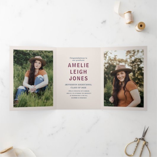 Moderne bunte Graduiertenparty Dreifach Gefaltete Einladung (Innenseite)