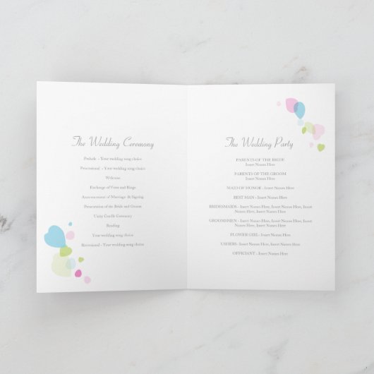 Moderne bunte Konfetti-Blume-Blätter Hochzeit Programm (Innenseite)