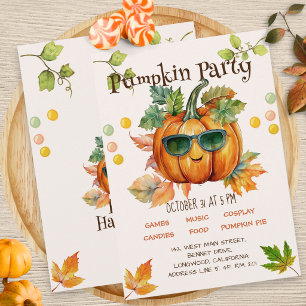 Moderne bunte Kürbis-Kinder-Halloween-Party Einladung