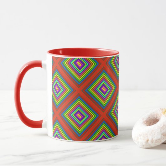 Moderne, bunte quadratische geometrische Muster Gr Tasse (Mit Donut)