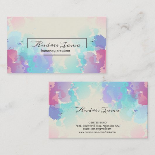 Moderne bunte rosa blaue Aquarell-Visitenkarte Visitenkarte (Vorne/Hinten)