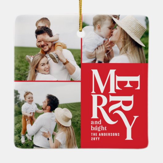 Moderne, bunte rote Typografie mit mehreren Fotos Keramikornament (Rückseite)