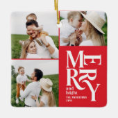 Moderne, bunte rote Typografie mit mehreren Fotos Keramikornament (Vorderseite)