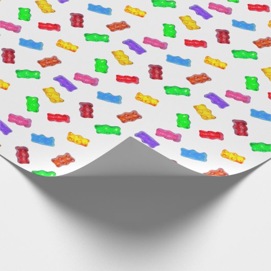 Moderne, bunte Süßbären auf Weiß Geschenkpapier (Ecke)