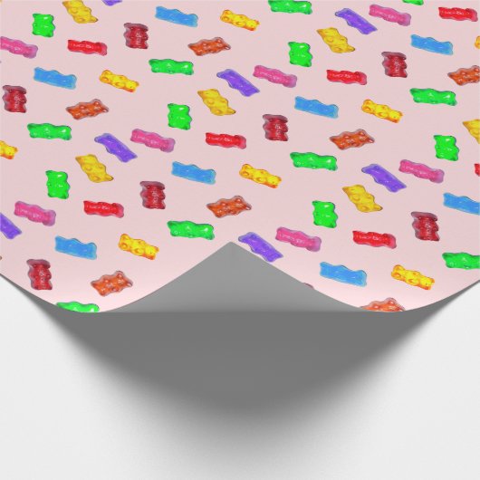 Moderne, bunte, süße Bären auf rosa Geschenkpapier (Ecke)