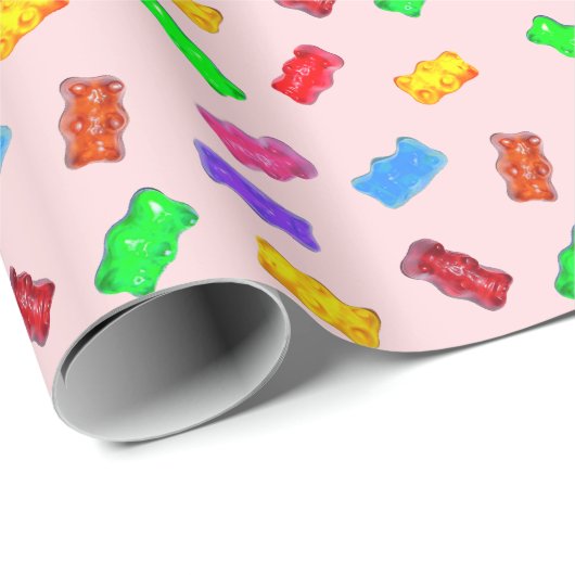 Moderne, bunte, süße Bären auf rosa Geschenkpapier (Rolleneckpunkt)