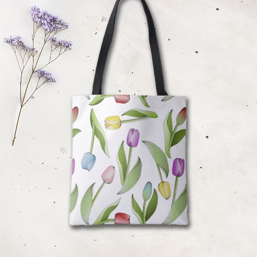 Moderne bunte Tulpen-Blumenmuster Tasche