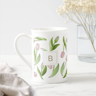 Moderne bunte Tulpenblumen-Monogramm  Porzellantasse