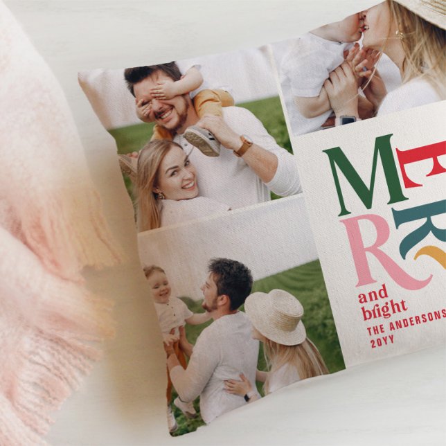 Moderne, bunte Typografie mit mehreren Fotos einzi Kissen (Von Creator hochgeladen)
