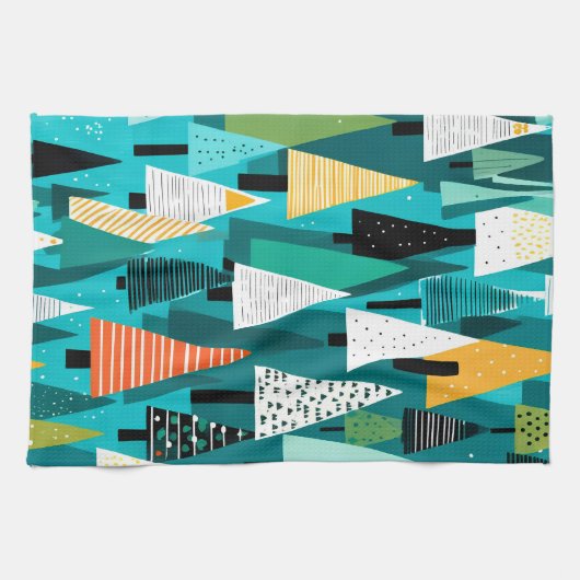 Moderne bunte Weihnachtsbaum-Muster Geschirrtuch (Horizontal)
