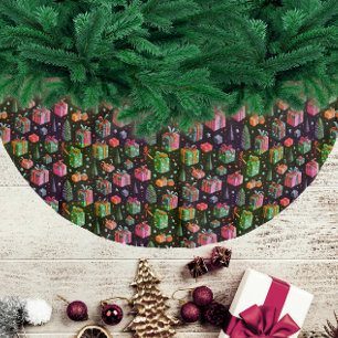 Moderne bunte Weihnachtsgeschenke im Wintermuster Polyester Weihnachtsbaumdecke