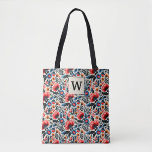 Moderne bunte Wildblumen mit individuellem Monogra Tasche