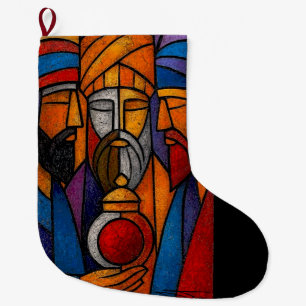 Moderne Buntglas-Drei-Weise-Männer auf Englisch Großer Weihnachtsstrumpf