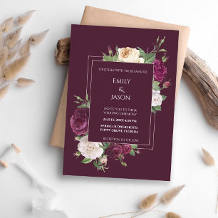 Moderne Burgudy und White Peonies Einladung