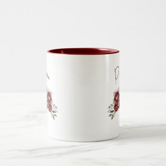 Moderne Burgund-Blume Zweifarbige Tasse (Mittel)
