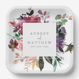 Moderne Burgund-Blumenhochzeit Pappteller