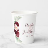 Moderne Burgund Blush Blumengrün Hochzeit Pappbecher (Rückseite)