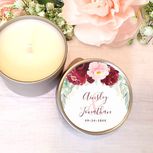 Moderne Burgund Blush Blumengrün Hochzeit Runder Aufkleber