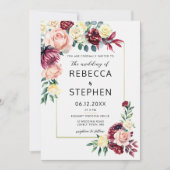 Moderne Burgund Blush-Rose Blumenzwiebelhochzeit Einladung (Vorderseite)