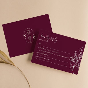 Moderne Burgund Boho-Hochzeit einfach elegant RSVP Karte