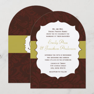 Moderne Burgund Chartreuse Damask Wedite Einladung