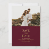 Moderne Burgund Custom Foto Save the Date Karte (Vorderseite)