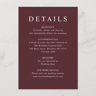 Moderne Burgund Dusty Blue Floral Wedding Details Begleitkarte