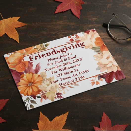 Moderne Burgund Floral Friendsgiving Einladung