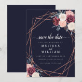 Moderne Burgund-Floral Geometric Wedding Save The Date (Vorne/Hinten)