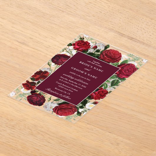 Moderne Burgund Floral Wasserfarbe Elegante Hochze Acryleinladungen (Ablage )